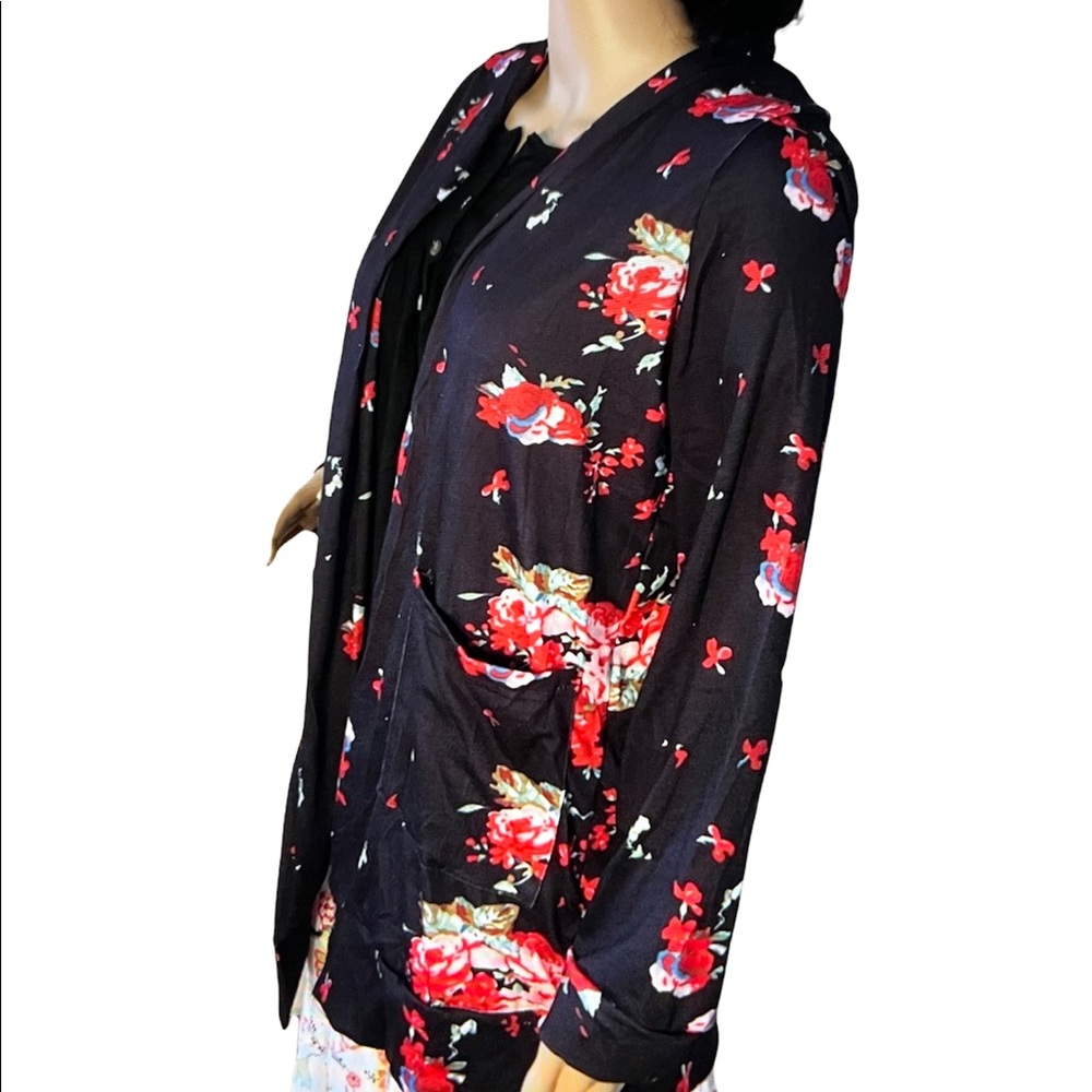 Jade & Juliet Navy Floral open front cardigan Med